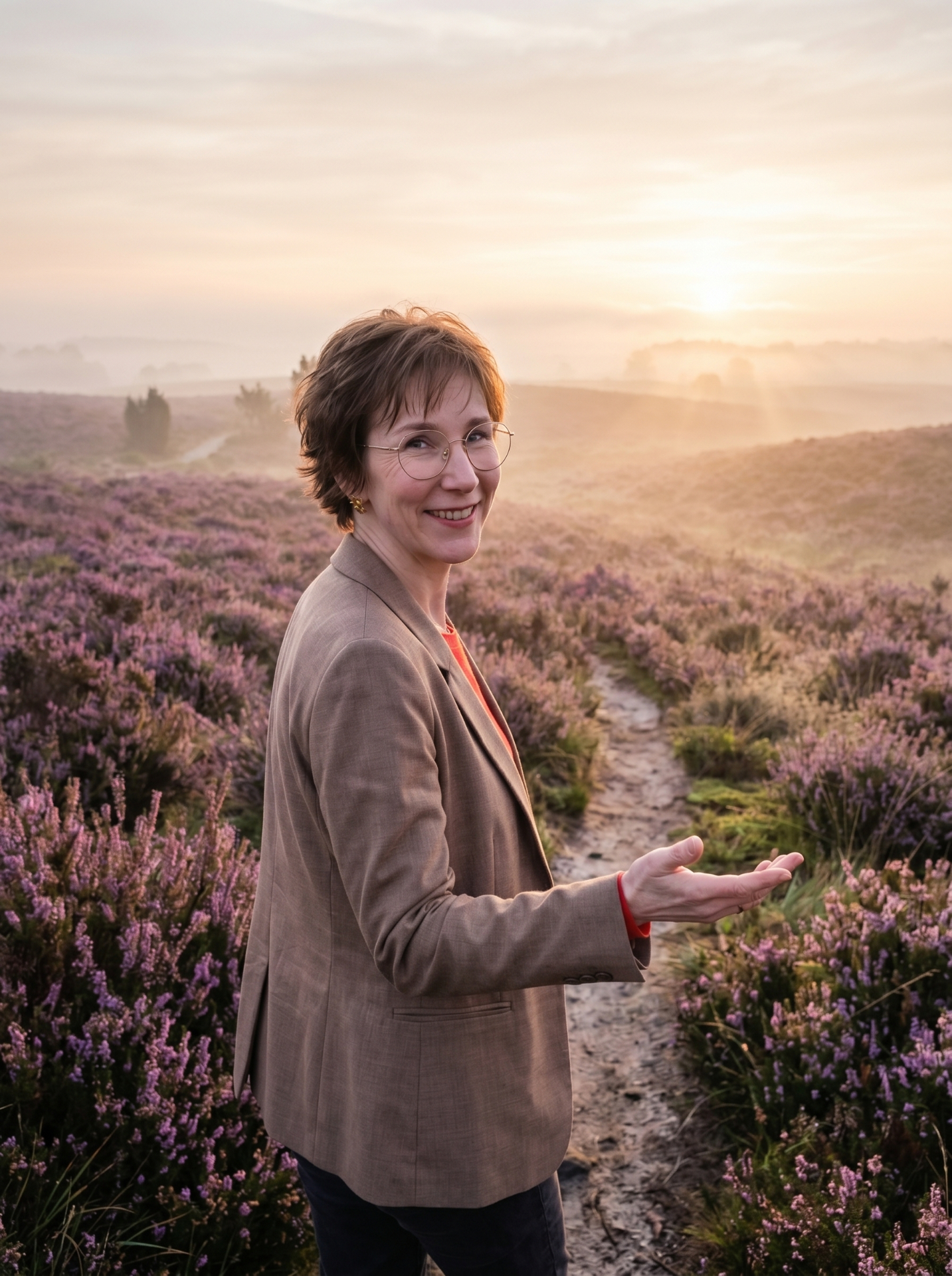Vaasje met paarse bloemen naast een stapel boeken